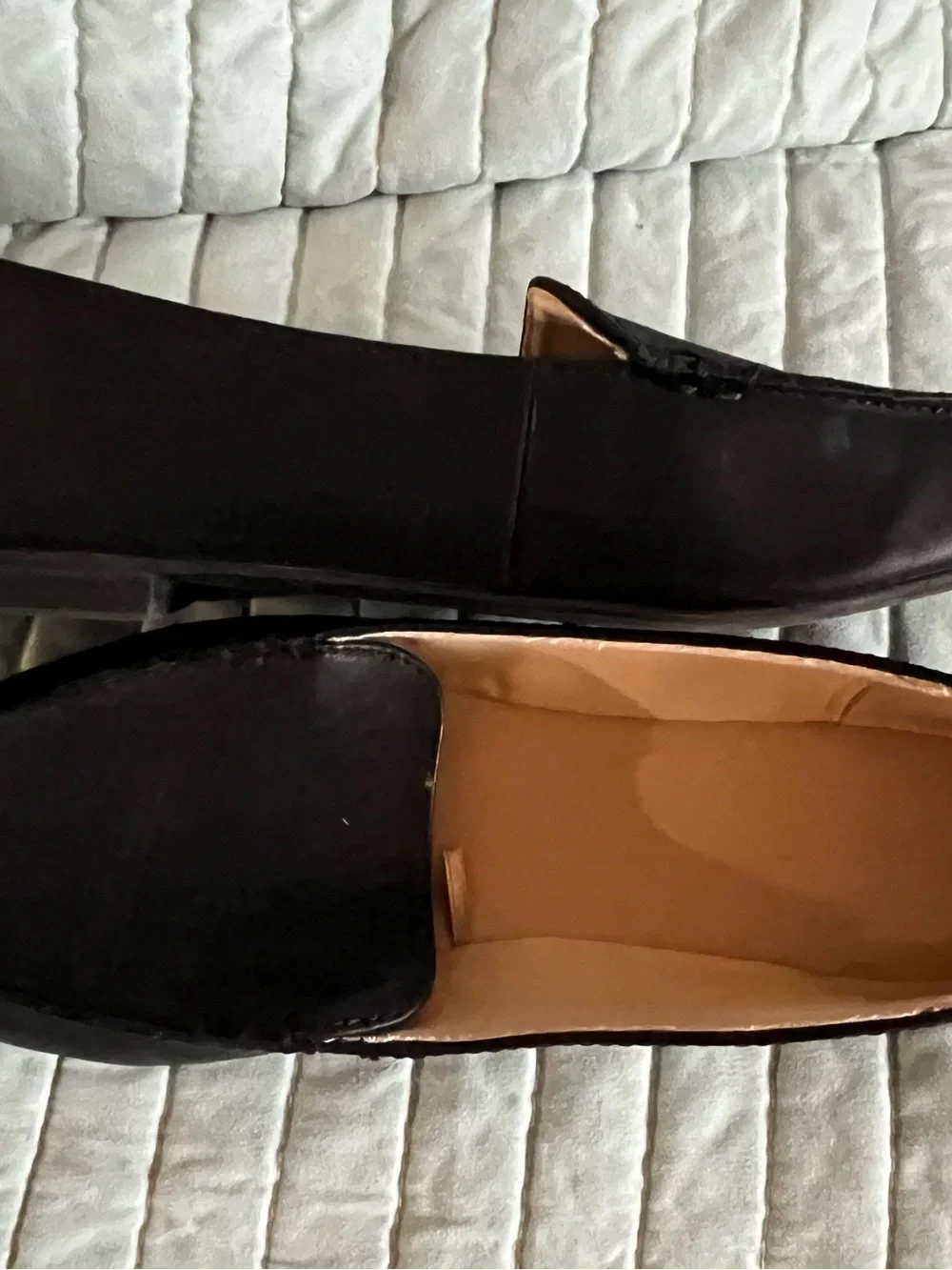 Express Black Pointed Leather Slip-On Flats with Tan Insole
